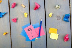 Concept in search ideas. Creased paper of idea. Falt lay