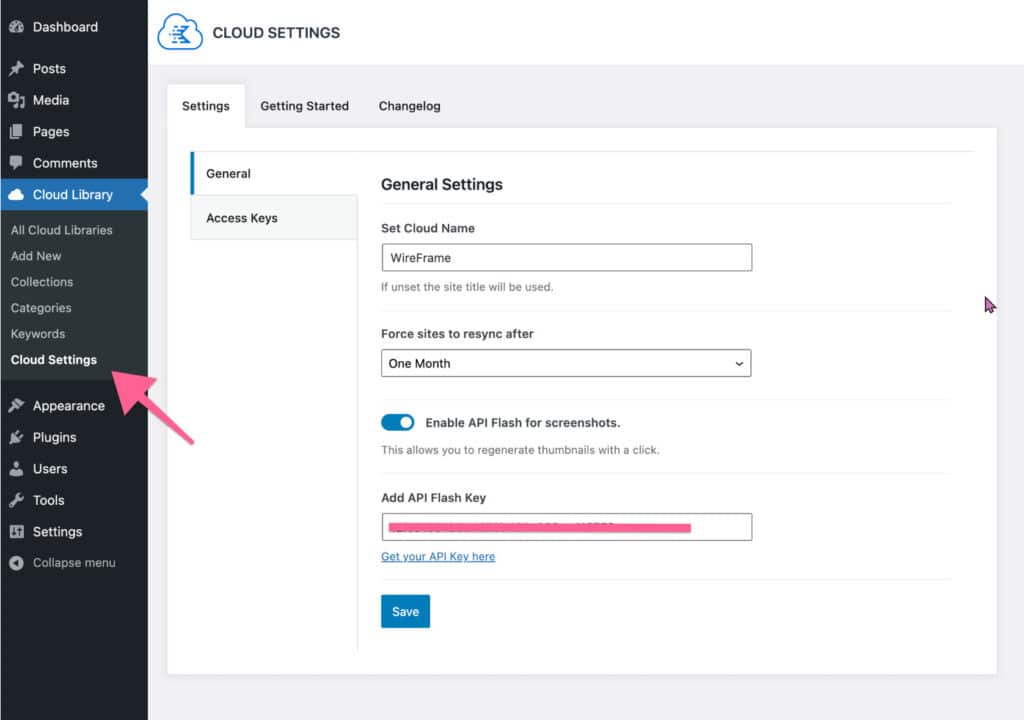 Kadence Cloud erstellen - API Einstellungen